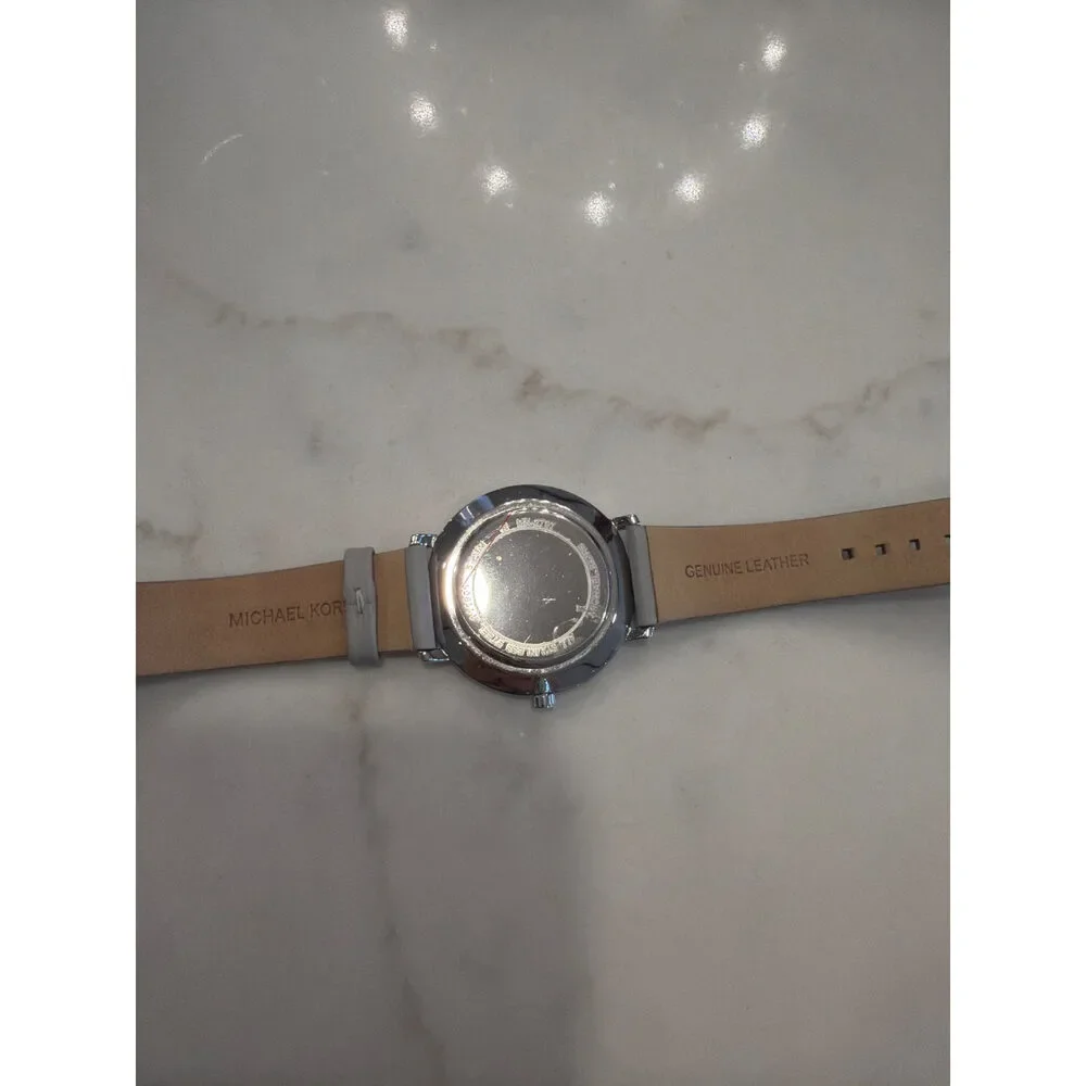 Michael Kors Pyper Watch Gray Leather Strap Rose Gold Accents